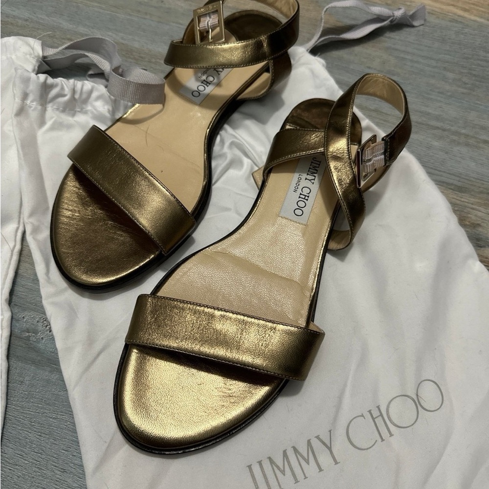 Jimmy Choo Gold Sandals with Ankle Strap
